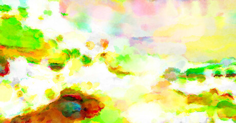 Modern brush strokes painting. Soft color painted illustration of soothing composition for poster, wall art, banner, card, book cover or packaging. Watercolor abstract painting with pastel colors.