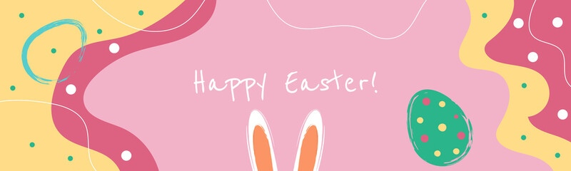 Design template on colorful backdrop. Poster, card, banner design. Happy easter card. Festive vector illustration.