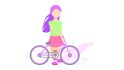 Abstract Flat Albino Pale Skin Girl With Bicycle Cartoon People Character Concept Illustration Vector Design Style Albinism Disease International Albinism Awareness Day