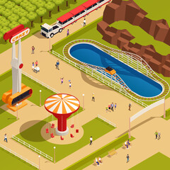 Amusement Park Isometric Composition