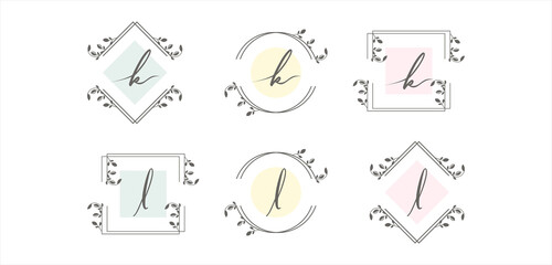 Feminine initial letters H and I with floral frame concept logo template