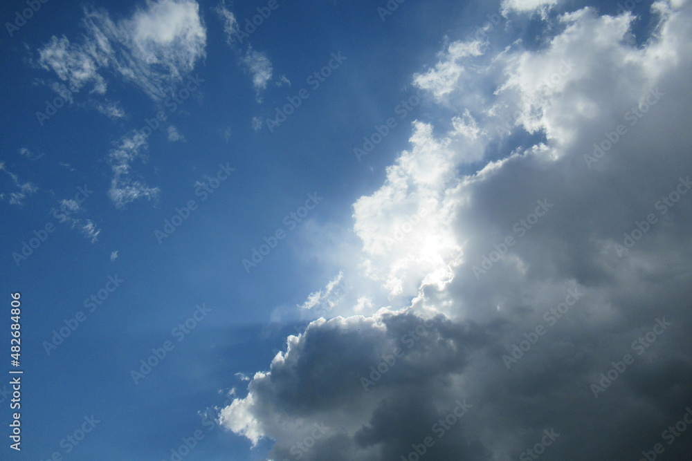 Wall mural blue sky with clouds and sun