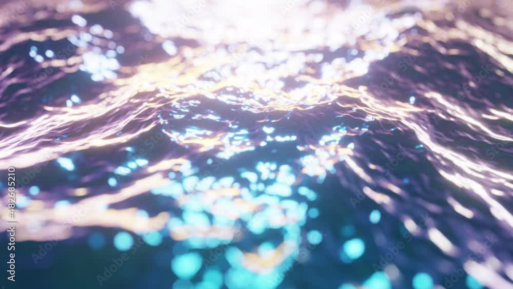 Poster realistic looping very shallow depth of field camera slow motion 3d animation of the waving ocean wa