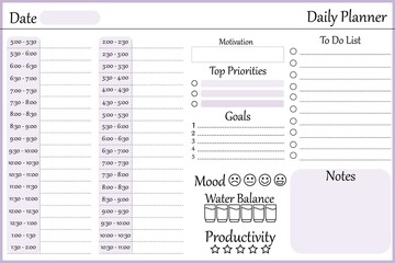 Diary. Hourly chart, minimalistic design. Purple
