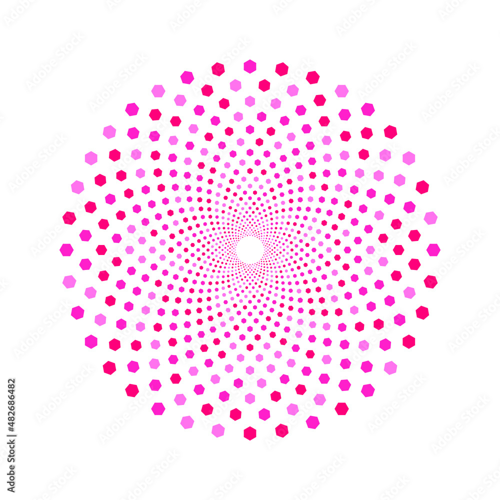 Poster dotted circular logo. circular concentric dots isolated on the white background. halftone fabric des