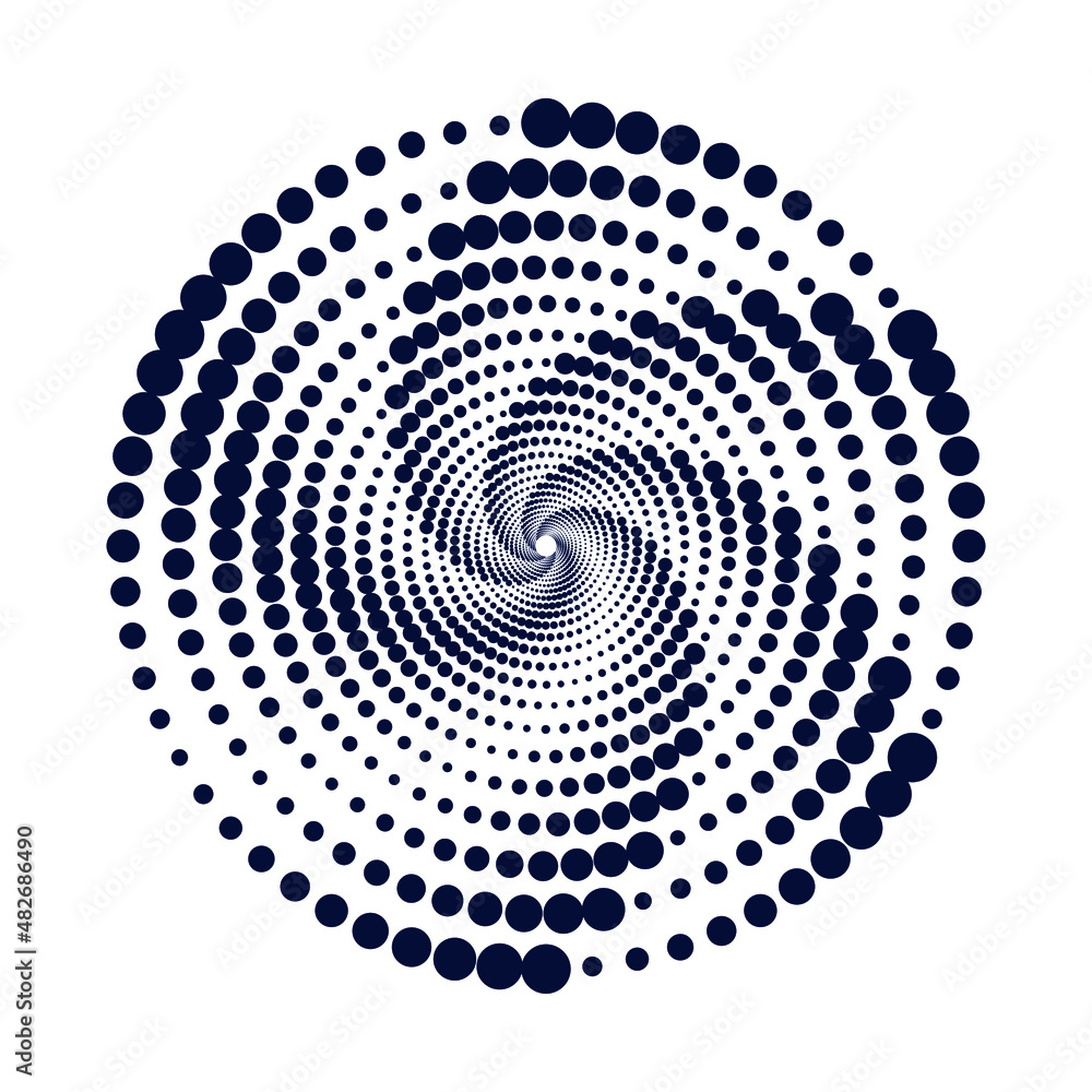Poster dotted circular logo. circular concentric dots isolated on the white background. halftone fabric des