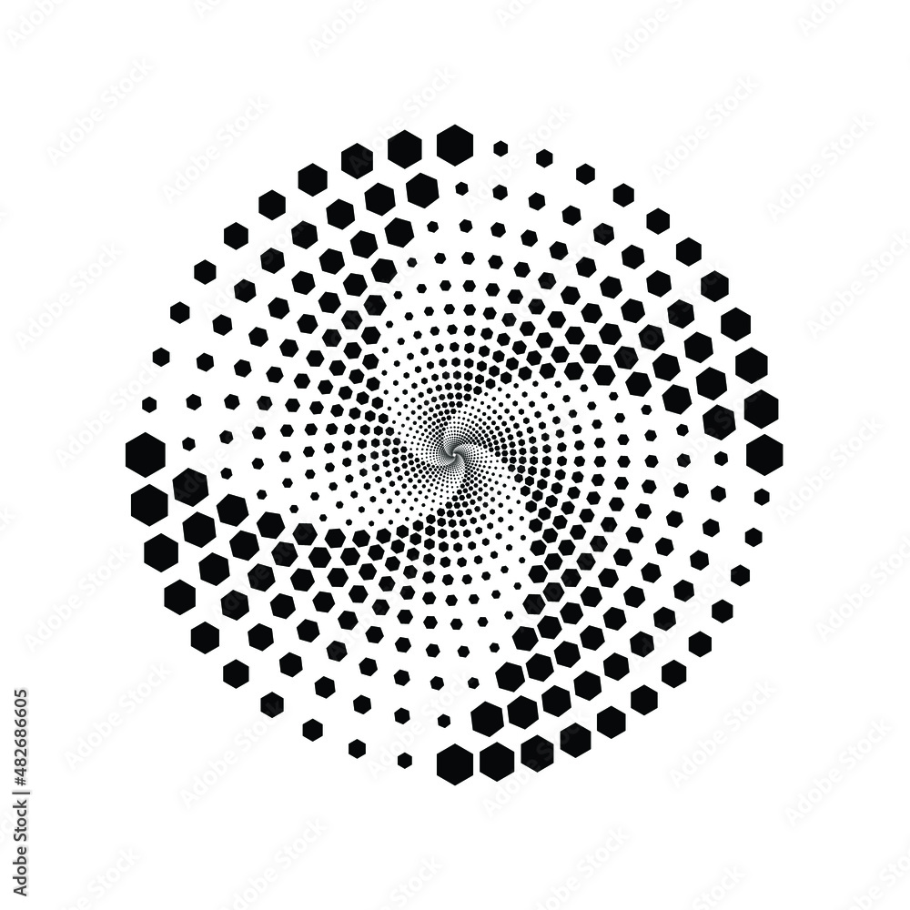 Poster dotted circular logo. circular concentric dots isolated on the white background. halftone fabric des