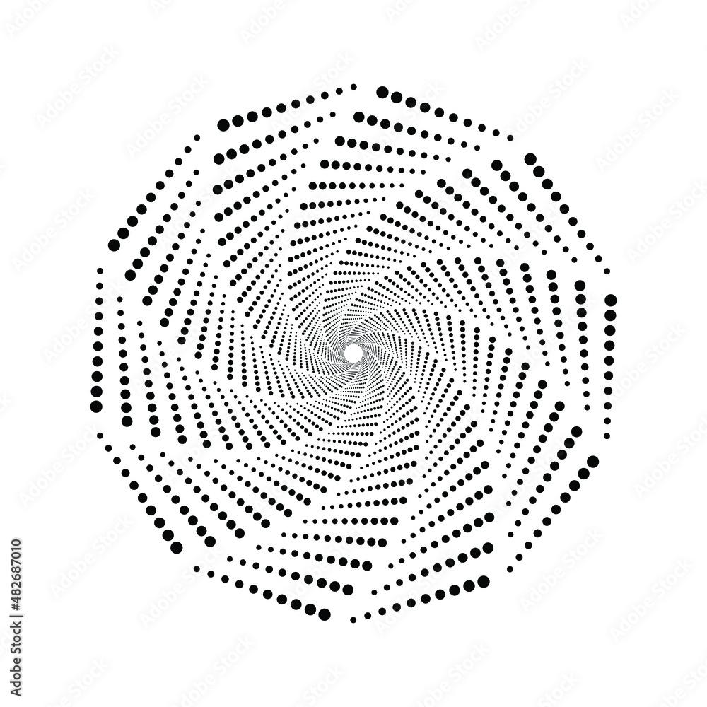Poster dotted circular logo. circular concentric dots isolated on the white background. halftone fabric des