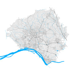 Wiesbaden, Germany Black and White high resolution vector map