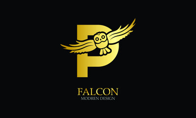 Falcon eagle P letter wings logo vector icon line outline illustration