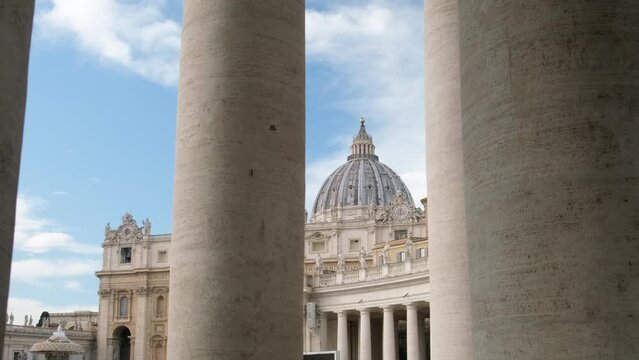 View of St Peter Basilica between Bernini's colonnade. Vatican City, UNESCO World Heritage Site, Rome, Lazio, Italy, Europe 