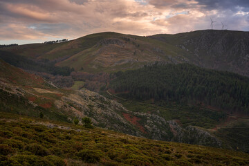 Mondim de Basto mountain nature landscape at sunset, in Portugal