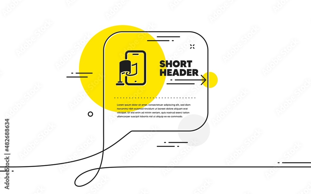 Poster location app icon. continuous line chat bubble banner. goal destination sign. flag pointer symbol. l