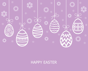 Easter card with eggs hanging on floral background