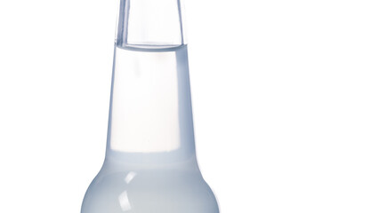 A glass bottle and a transparent drink on a light background, the concept of refreshing with a refreshing liquid