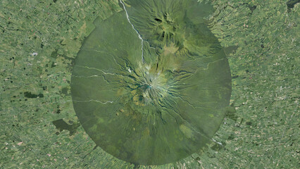 Mount Taranaki, extinct volcano egmont mountain, looking down aerial view from above, bird’s eye...