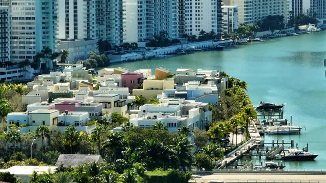 Luxury residential homes Miami Beach Allison Island 4k parallax