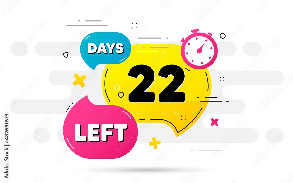 Poster twenty two days left icon. countdown number on abstract flow pattern. 22 days to go sign. count offe