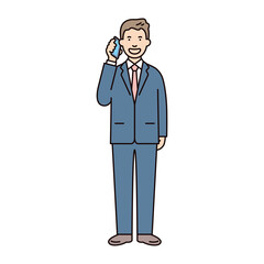 Obraz premium 人物_男性_スーツ_全身_スマホで通話_笑顔