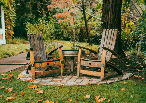 Wine Barrel Chairs In Sonoma During Fall Foliage