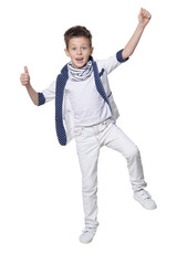 Cute beautiful boy, posing against white background