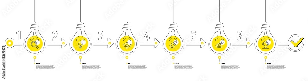 Poster lightbulb journey path infographics. business infographic timeline with 6 steps. workflow process di