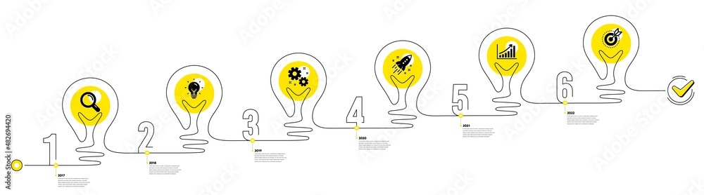 Aufkleber lightbulb journey path infographics. business infographic timeline with 6 steps. workflow process di