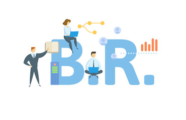 BR, Bills receivable. Concept with keyword, people and icons. Flat vector illustration. Isolated on white.