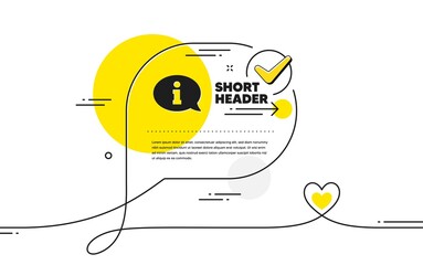 Obraz premium Information icon. Continuous line check mark chat bubble. Info center sign. Support speech bubble symbol. Information icon in chat comment. Talk with heart banner. Vector