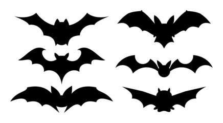 The silhouette of a bat. A set of vector design elements isolated on white.