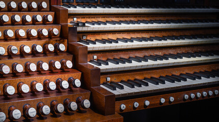 Keyboards and stop knobs of the console of the cathedral organ