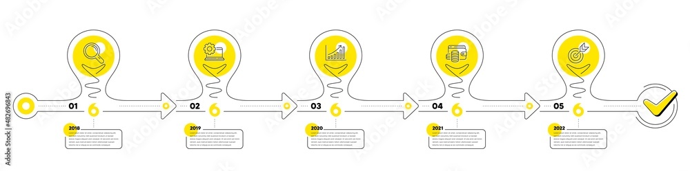 Aufkleber business infographic timeline with 5 steps. lightbulb journey path infographics. workflow process di