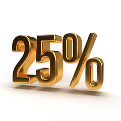 Up to 25% Off 3D Render Gold Word Isolated in White Background,25 percent off promotion 3d 25% rendering big offer Sale Special Offer Label