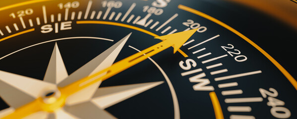 compass indicating the direction of the northeast yellow arrow. 3d rendering