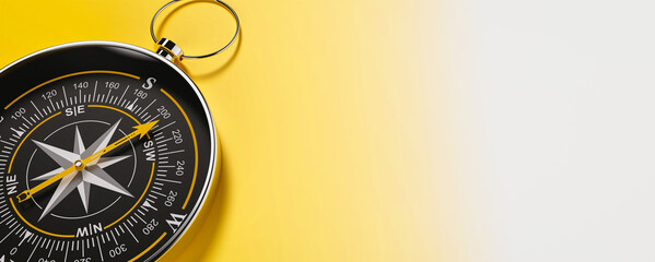 compass on a yellow-white background with free space on a flat background. 3d rendering © Pyroll