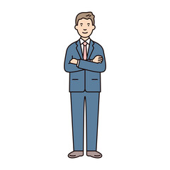 人物_男性_スーツ_全身_腕を組む_笑顔