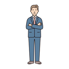 人物_男性_スーツ_全身_腕を組む_悩む