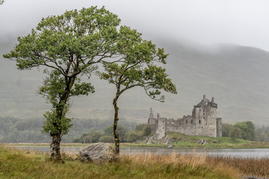 Kilchurn Castle on Loch Awe in the Scottish Highlands. Landscape photograph of the popular tourist location near Oban and Glencoe, Scotland