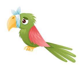 Sick parrot bird. Sad exotic parrot with bandage on its beak suffering from toothache cartoon vector illustration © Happypictures