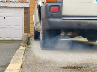 Old Diesel Van Showing Emissions coming from the Exhaust on Starting affecting Global Emissions and...