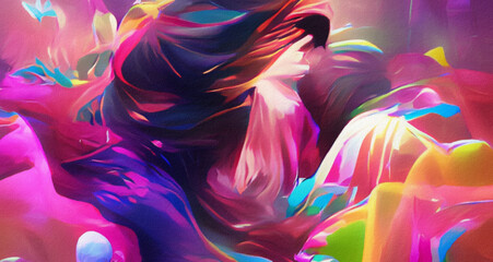 Abstract painting contemporary modern art. Wall art print decoration - poster, canvas, pillow case and design concept. Web banner, graphic acrylic oil and watercolor drawing 