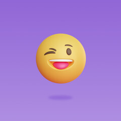 Wink emoji icon. 3d render