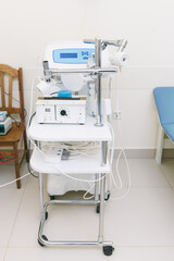 Hospital diagnostic room. Modern medical equipment, preventional medicine and healthcare concept. Modern hospital laboratory. Treatment room. Physiotherapy. Doctor office interior.