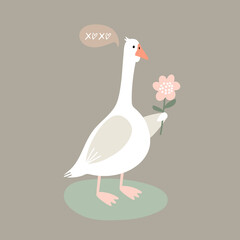 vector illustration bird goose, valentine in cartoon style.