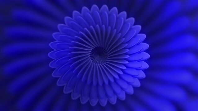 Abstract snowflake in motion, spinning hypnotic background. Motion. Kaleidoscopic effect with spinning blades, seamless loop.