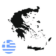 Greek map silhouette and national flag of Greece vector illustration isolated on white. Mediterranean country. EU state. Balkan state symbol. Greek flag. Greece vector map silhouette and vector flag. - obrazy, fototapety, plakaty