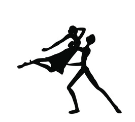 Sensual ballet dancers couple in love vector silhouette illustration isolated on white background. Art dance people shape shadow. Woman and man closeness. Boy push up girl and dancing. Strong feelings