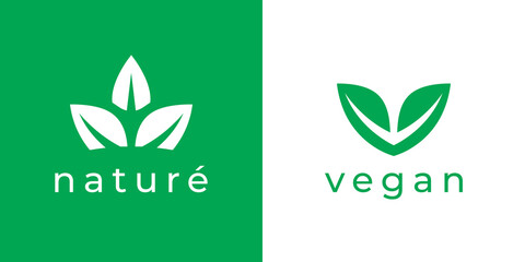 Vegan leaf logo. Nature plant icon. Natural product leaves symbol. Vector illustration.