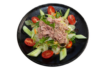 Tuna salad on a black plate