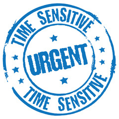 Urgent. Time Sensitive. Vector Blue Rubber Stamp.
